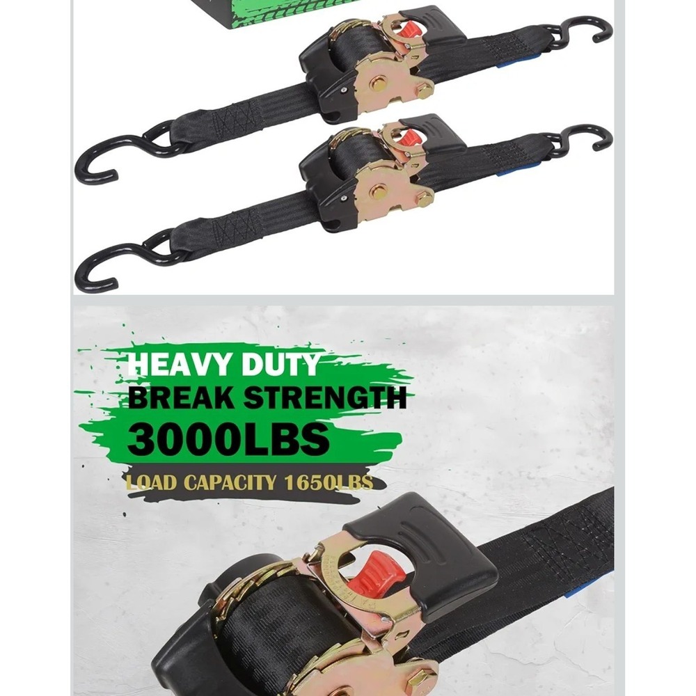 2 Piece 2' x 10' MOTO4U Retractable Ratcheting Tie-Down Strap AutoRetract 3000lb